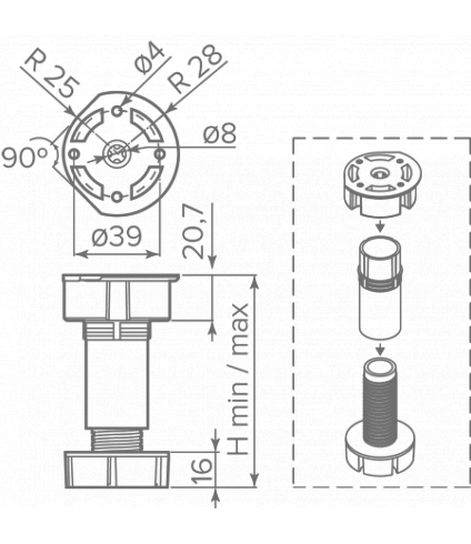 Опора пластиковая черная H-100