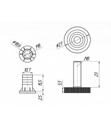Подпятник регулируемый большой M8 черный